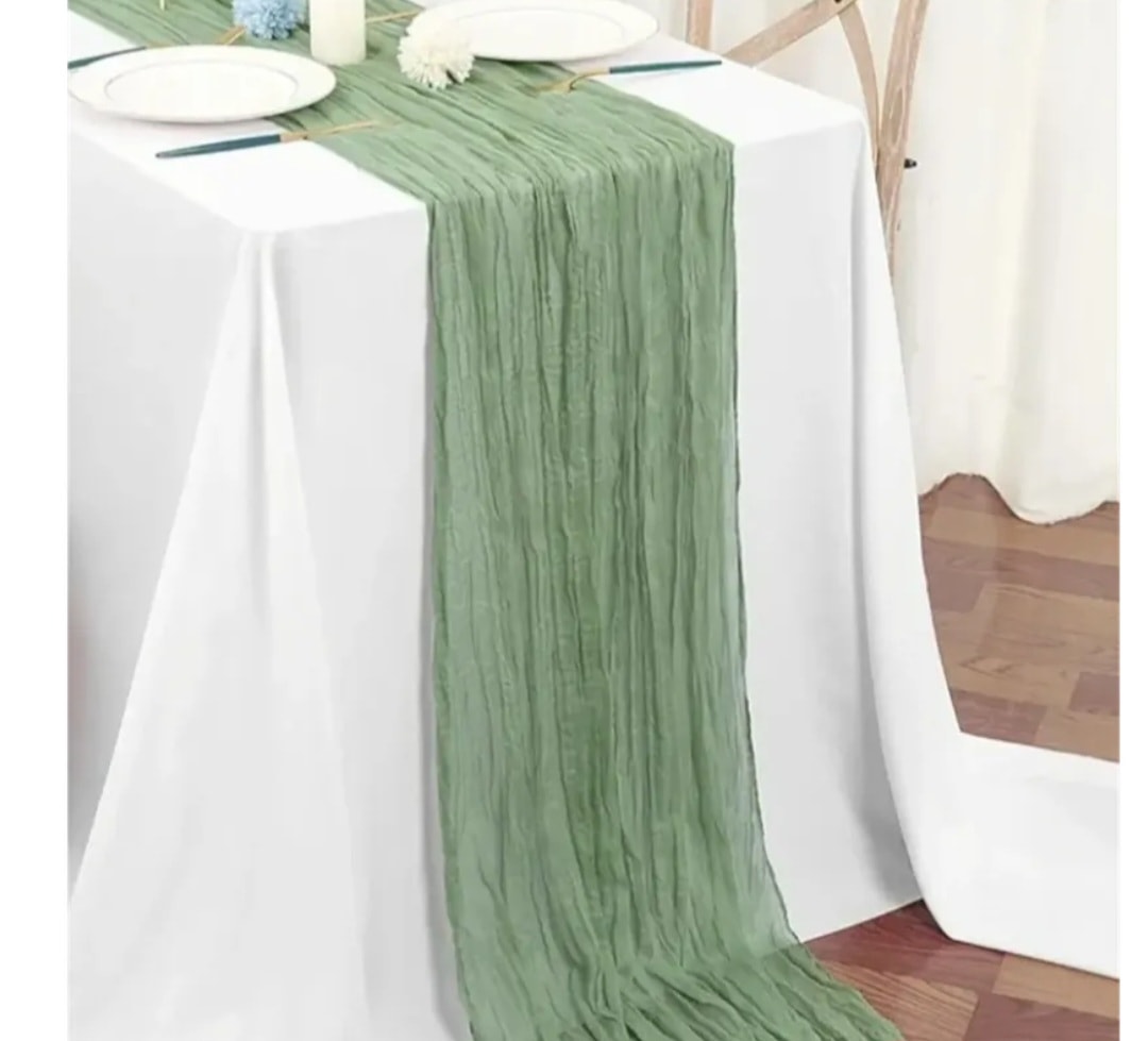 Sage cheesecloth table runner