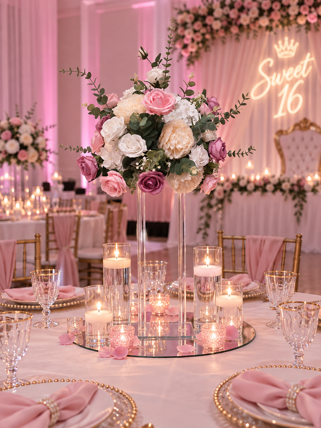Floral Ball Centerpiece with Clear Stand